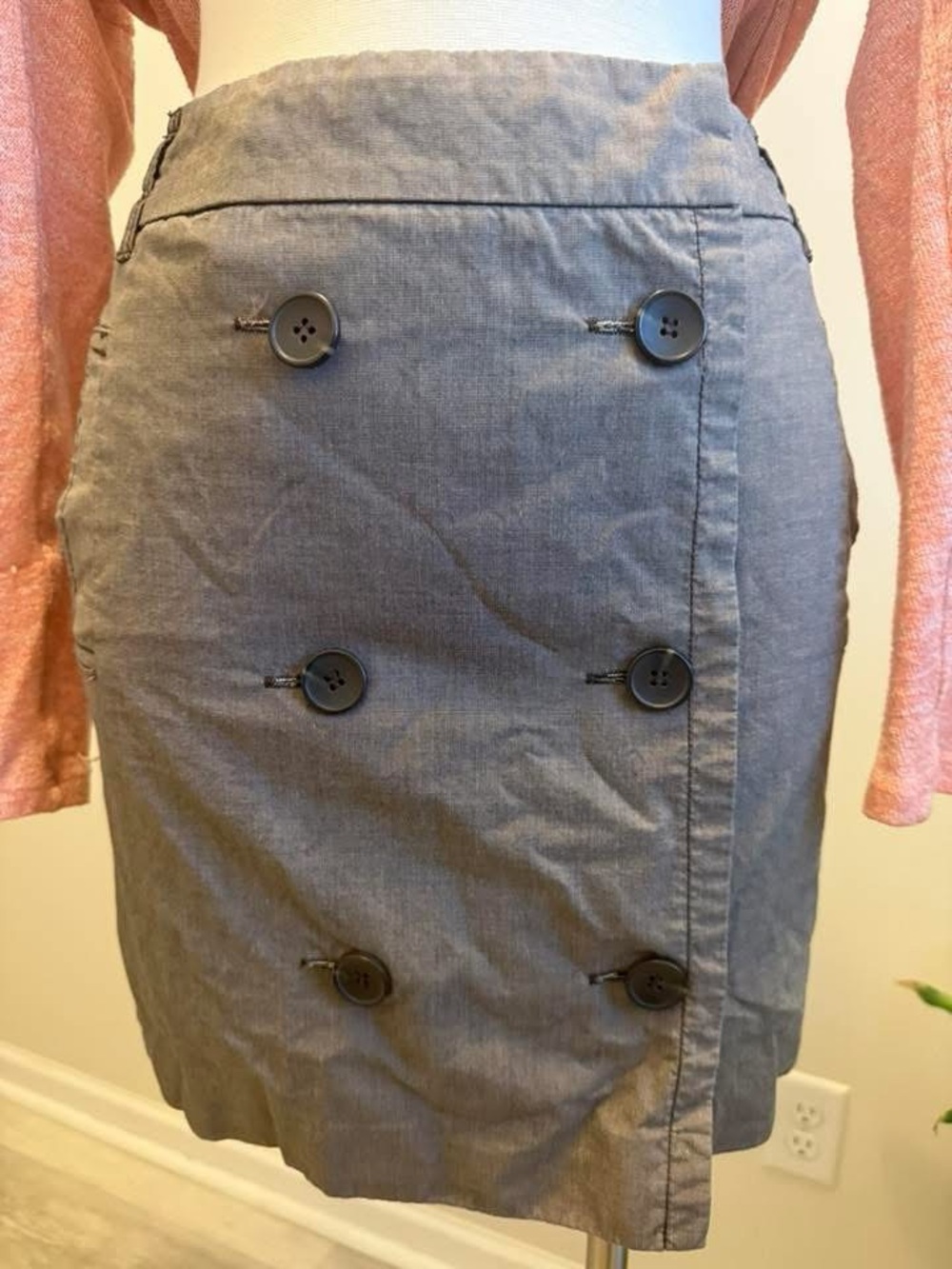 LOFT Gray Double-Button Mini Skirt